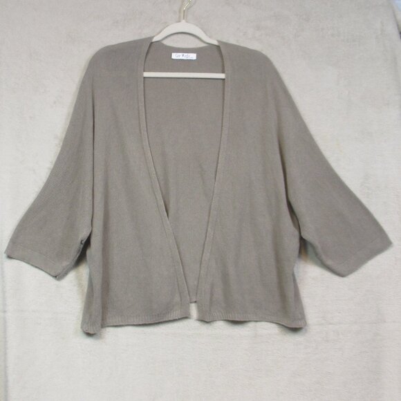 Gigi Moda Knit Cardigan Womens Large Taupe Modal 3/4 Sleeve Italy Minimalist - Picture 1 of 5